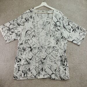 Joie Floral Kimono Open White Black Linen Rayon‎ OS Cover Up Linen Blend Capsule